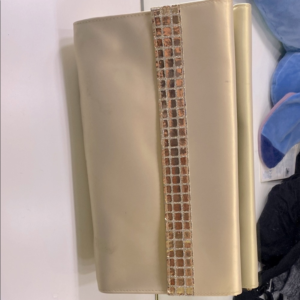 Elegant Cream Clutch with Gold Accents